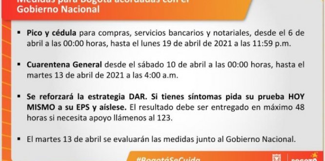 Alcaldía de Bogotá anuncia nuevas medidas para enfrentar un tercer pico de la pandemia en Bogotá